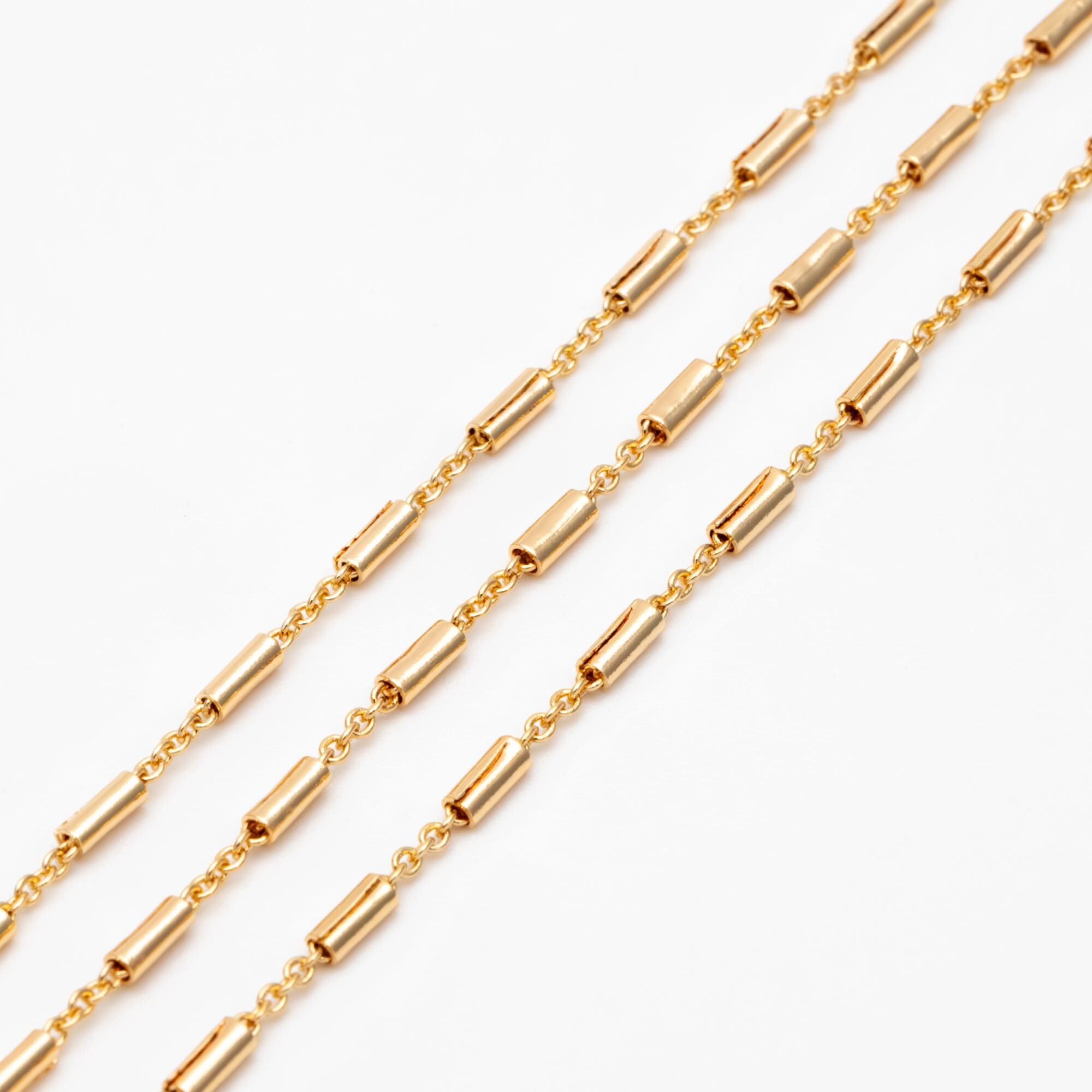 Gold plated Brass Tube Chains 2mm, DIY Bar Chain Wholesale, Stick Link Chain Findings (#LK-280)/ 1 Meter=3.3 ft